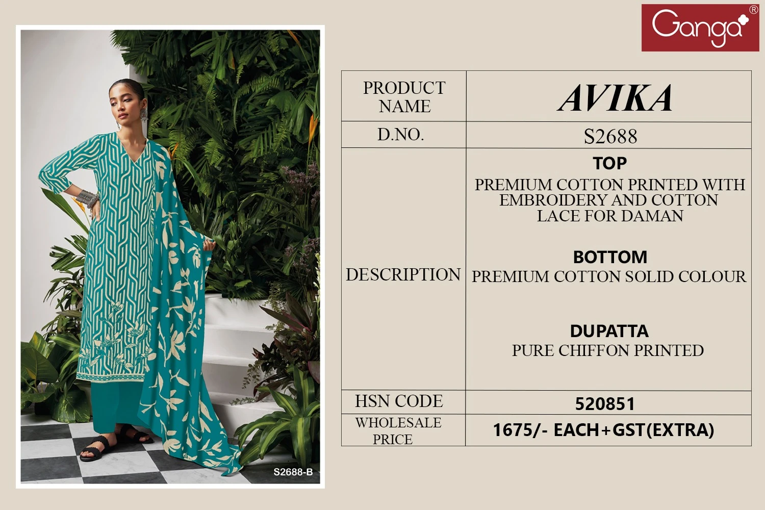 Ganga Avika 2688 Premium Cotton Printed Wholesale Fancy Salwar Suit Catalog — Wholesale Salwar Suits, Ganga wholesale from Surat - Gallery Image 5